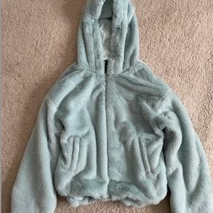 FOREVER 21 Mint SILKY FLEECE Hooded Faux FUR Jacket MEDIUM